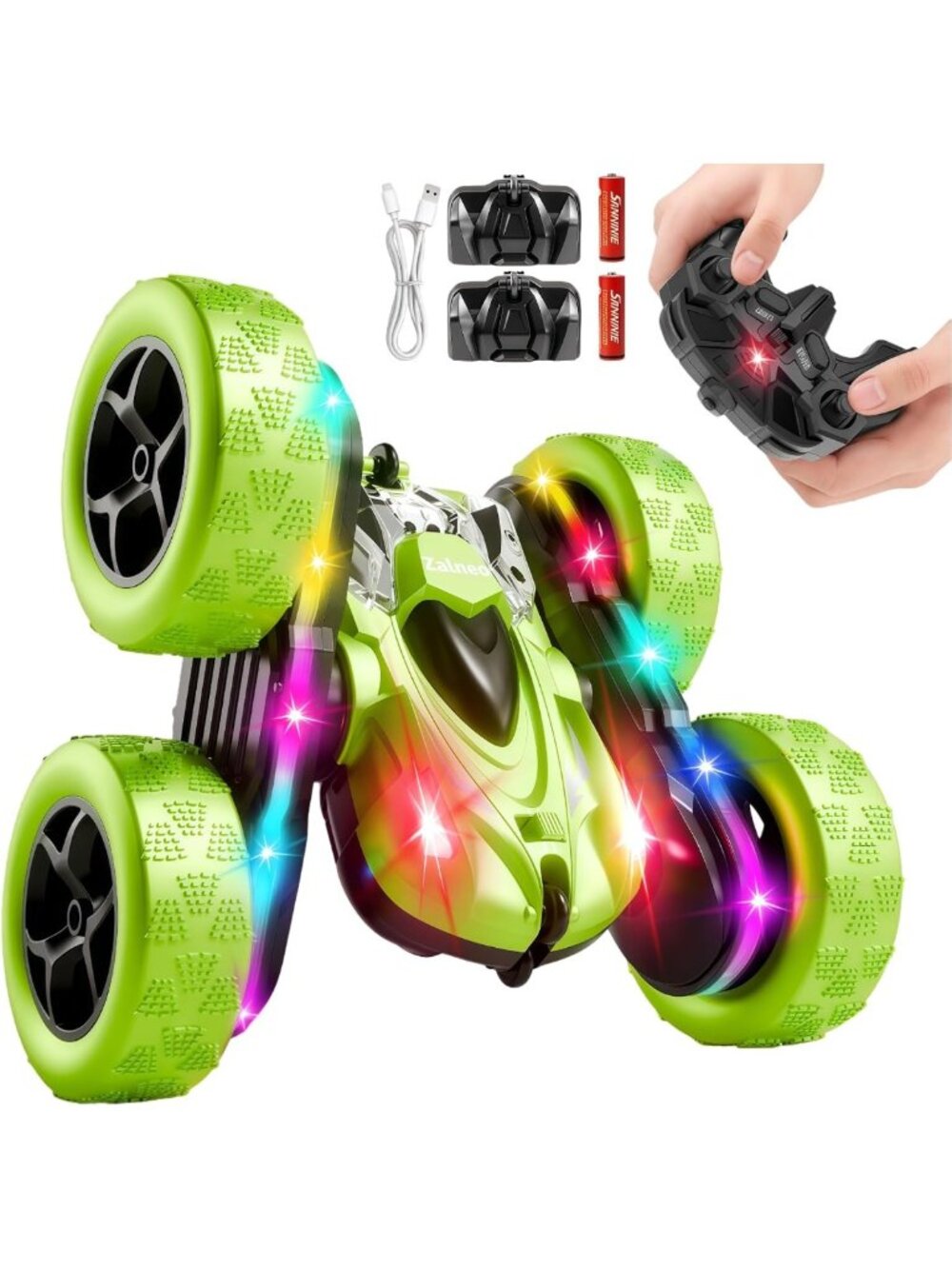 4WD Remote Control Stunt Car - 360° Flip, LED Lights, Off-Road Fun for Kids 6-12